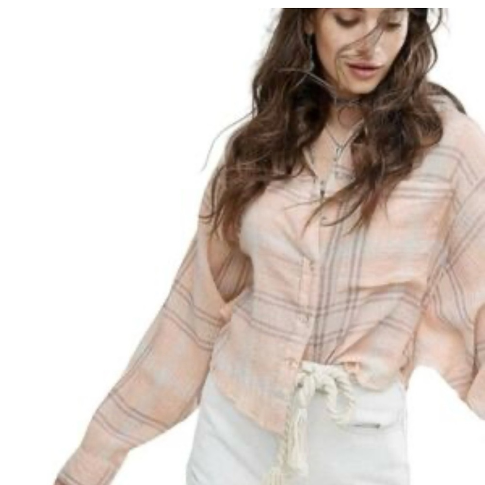Free People Plaid Button Down Shirt in Pastel Tones